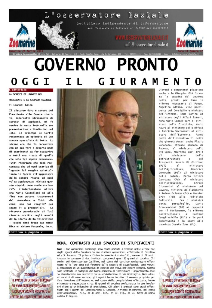 L'osservatore d'Italia edizione del 28 Aprile 2013